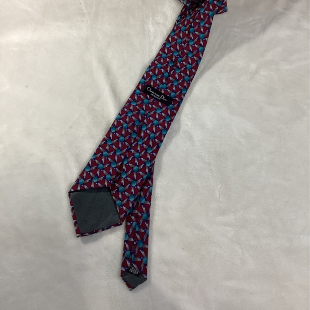 Dior Red and Blue Geometric Tie